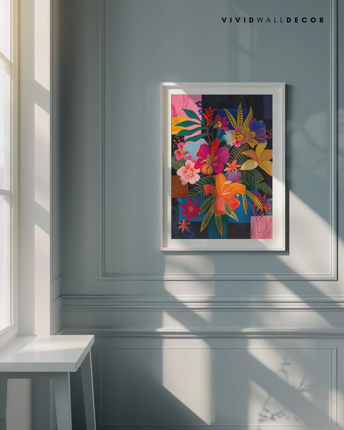 Vibrant Tropical Floral Bouquet Glowing on Dark Background Poster - Image 3