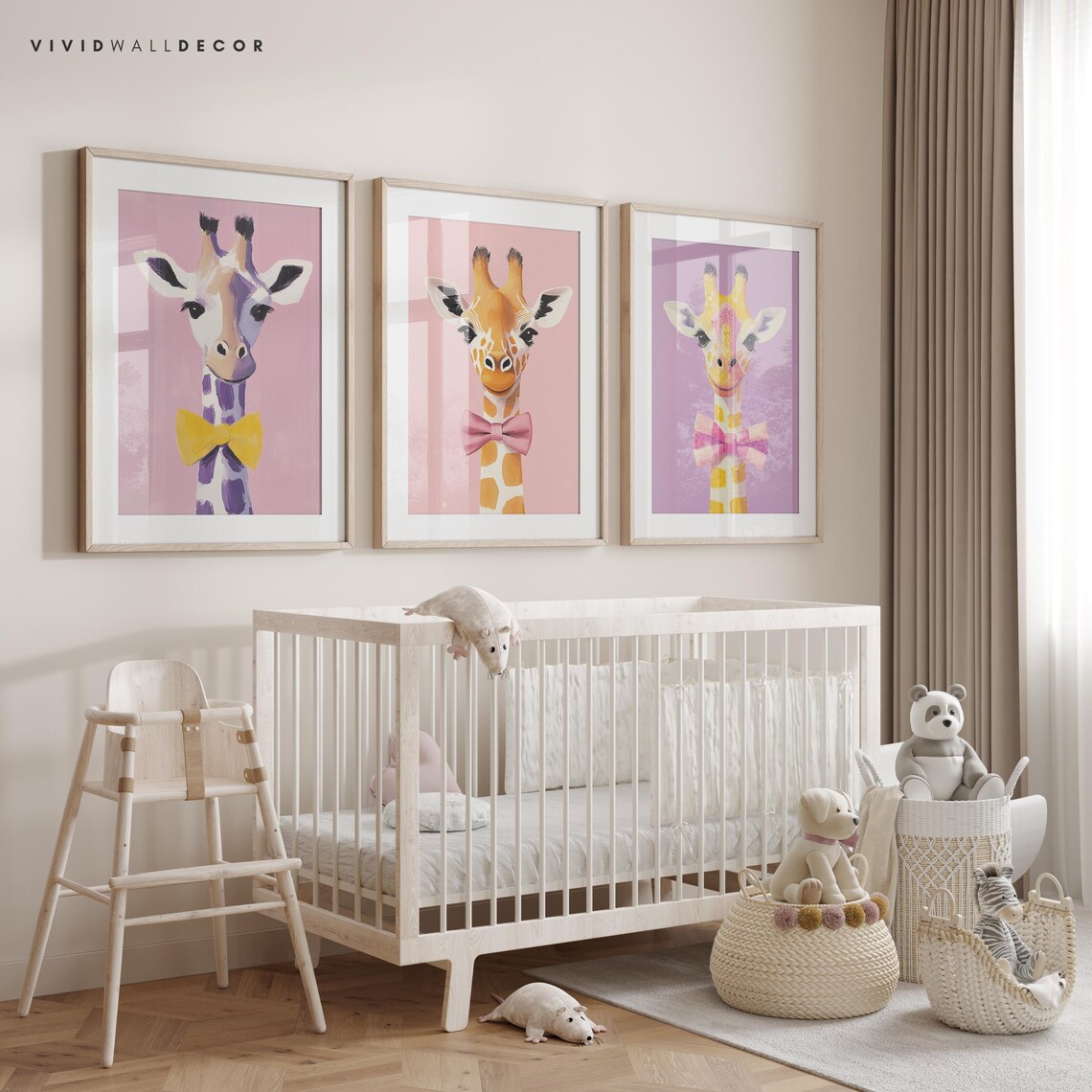 Adorable Purple Giraffe With Yellow Bow on Pink Nursery Poster - Image 3