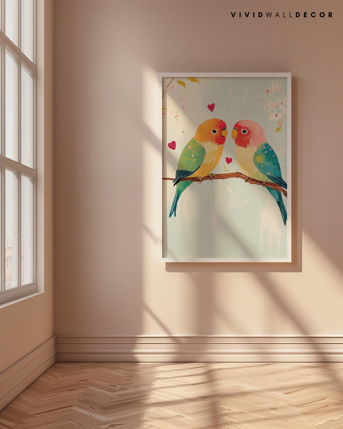 Colorful Lovebirds Pair Cherry Blossom Romantic Valentine Poster - Image 4