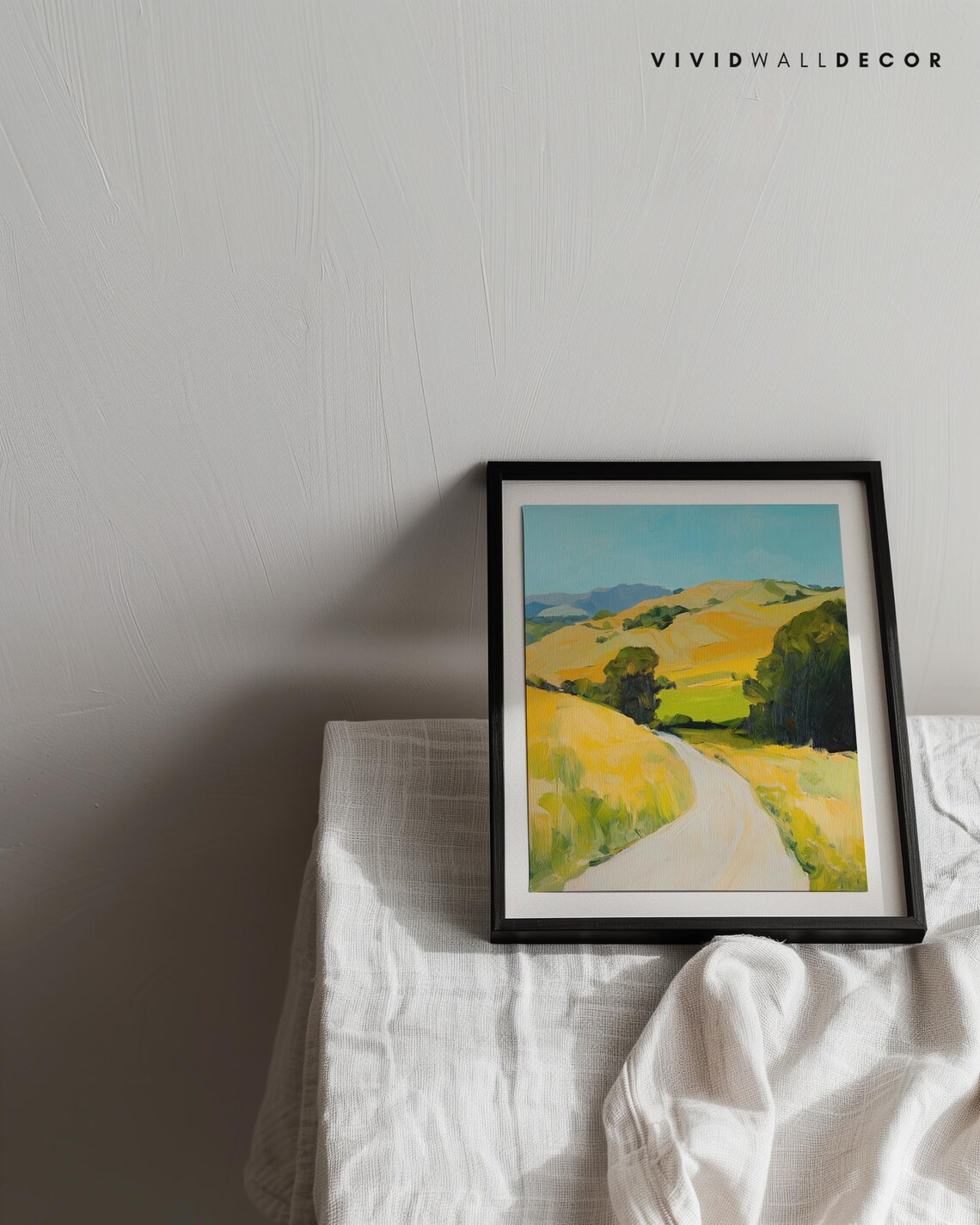 Sunlit Country Road Through Rolling Golden Hills Landscape Poster - Image 3