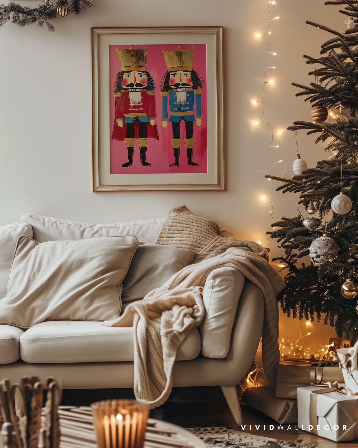 Nutcracker Duo In Red And Blue Uniforms On Pink Holiday Poster - Image 4
