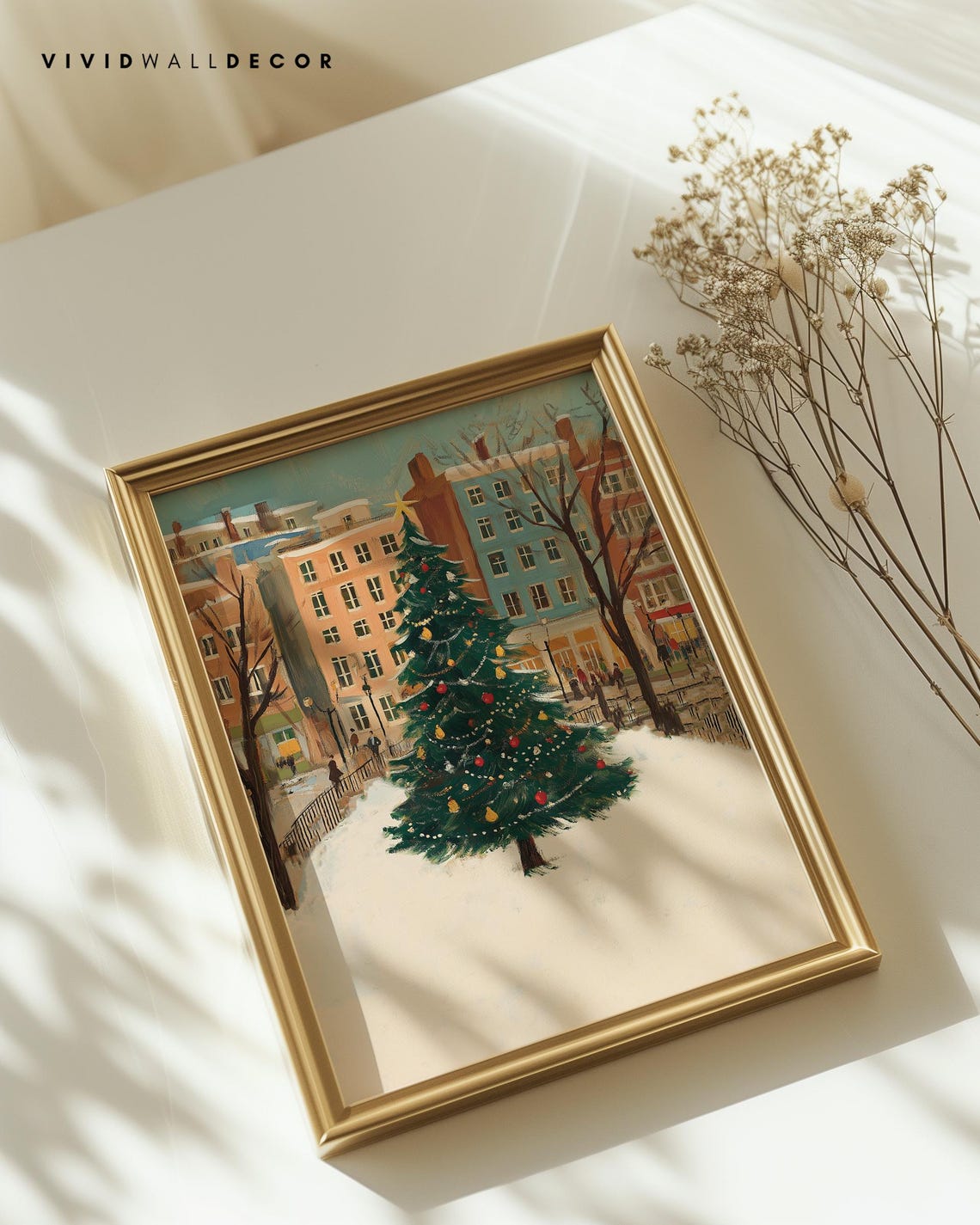 Christmas Tree In Snowy Town Square With Brick Buildings Poster - Image 2