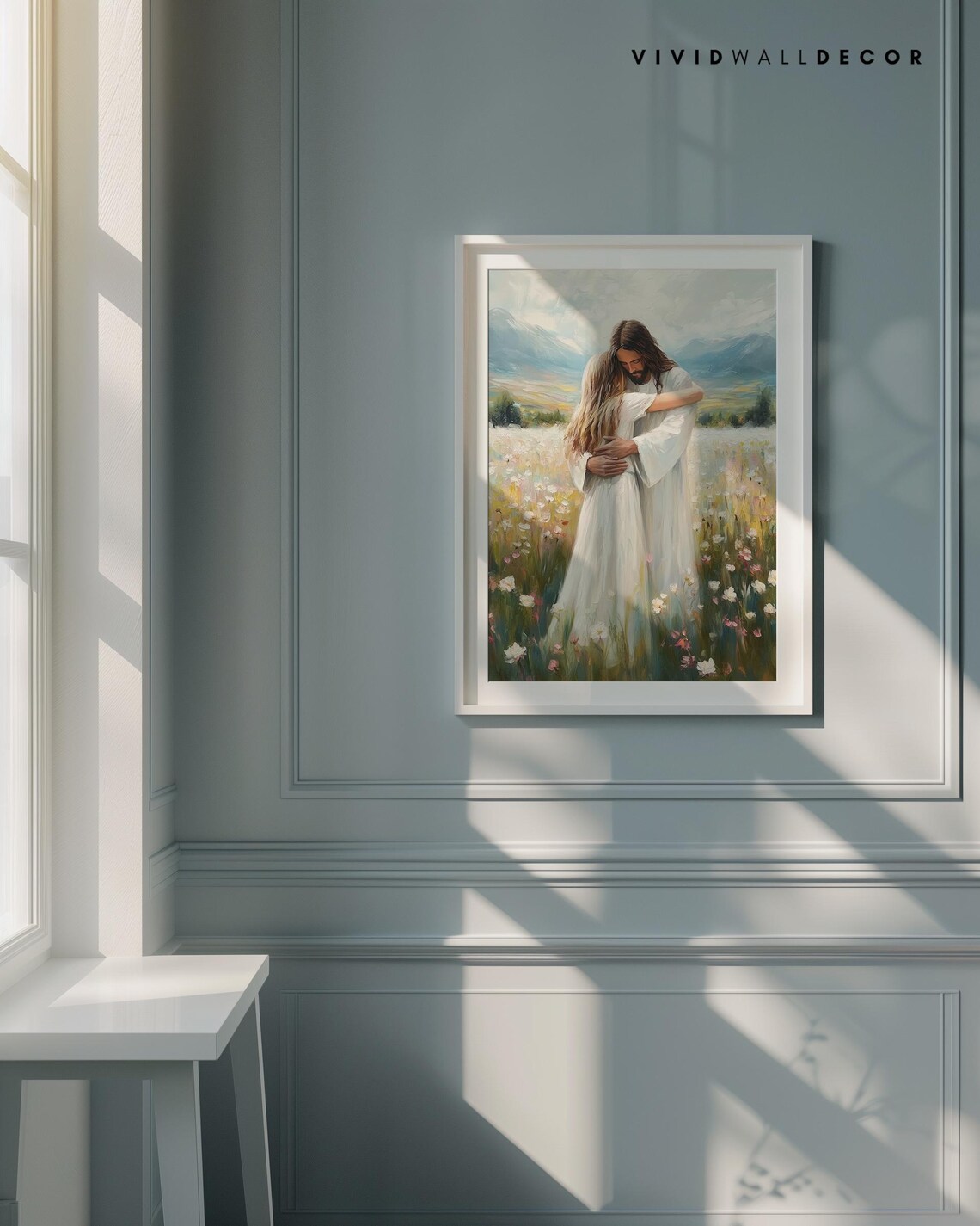 Jesus Tenderly Embracing a Woman in a Wildflower Field Poster - Image 4
