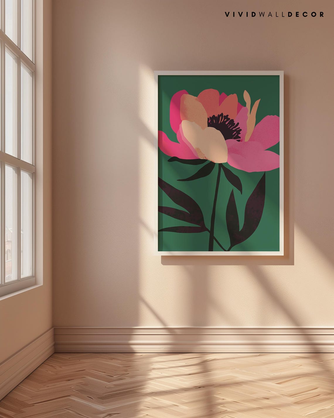 Pink Peony Bloom On Deep Emerald Green Elegant Floral Poster - Image 4