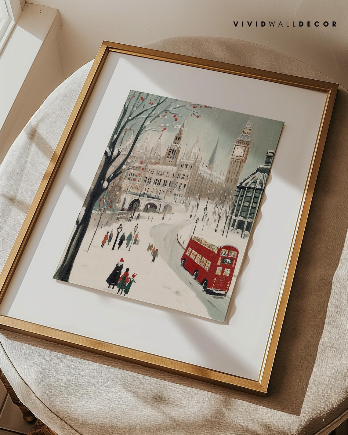 Snowy London Street with Big Ben and Red Bus Winter Travel Poster - Image 3