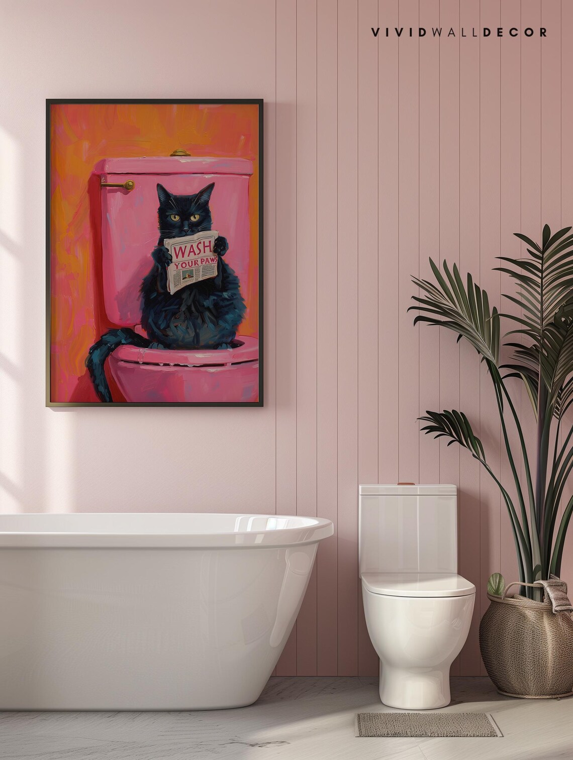 Wash Your Paws Black Cat Bathroom Art Print, Quirky - Image 4