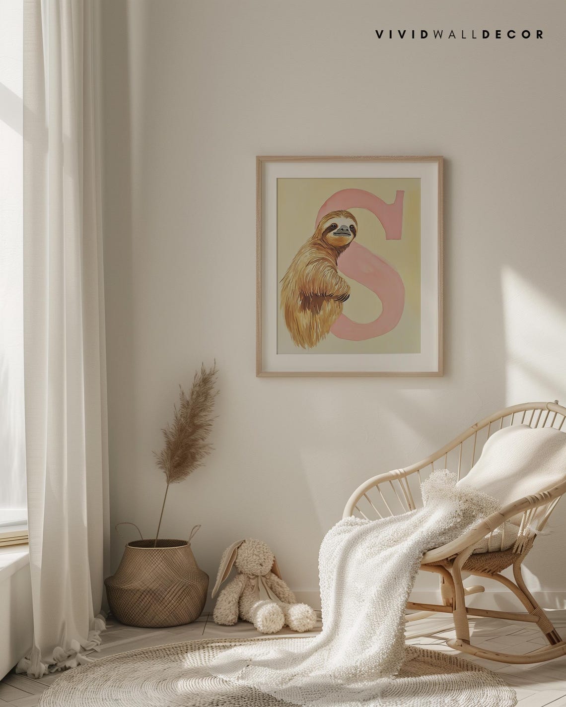 Sloth Letter S Pastel Nursery Art Poster for Kids Room Wall Decor - Image 4