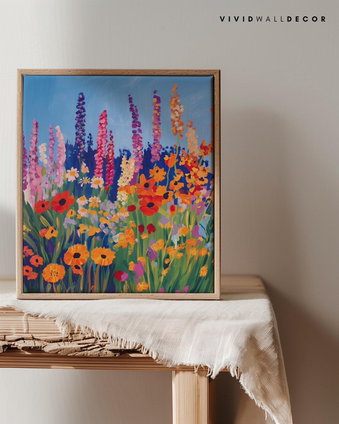 Colorful Wildflower Meadow Swaying Under a Blue Sky Art Poster - Image 3