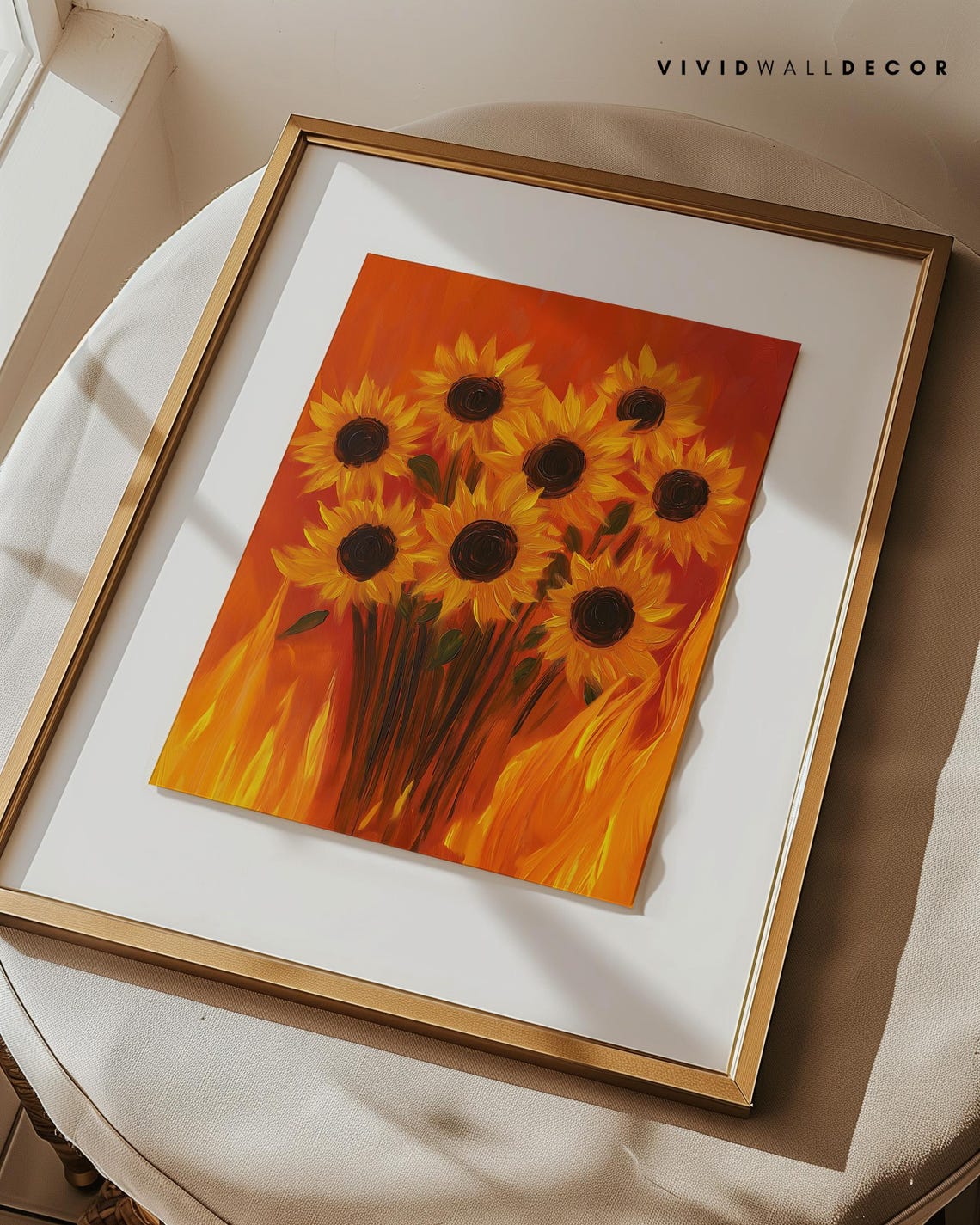 Fiery Sunflowers Bouquet Art Poster Bold Orange Floral Wall Decor - Image 3