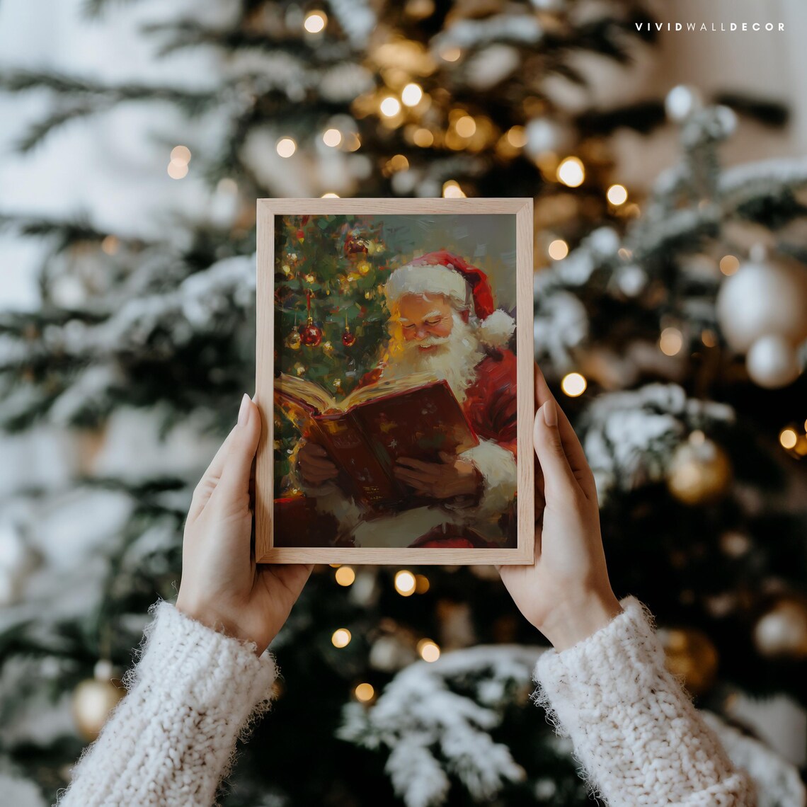Santa Claus Reading Glowing Storybook By Christmas Tree Poster - Image 4