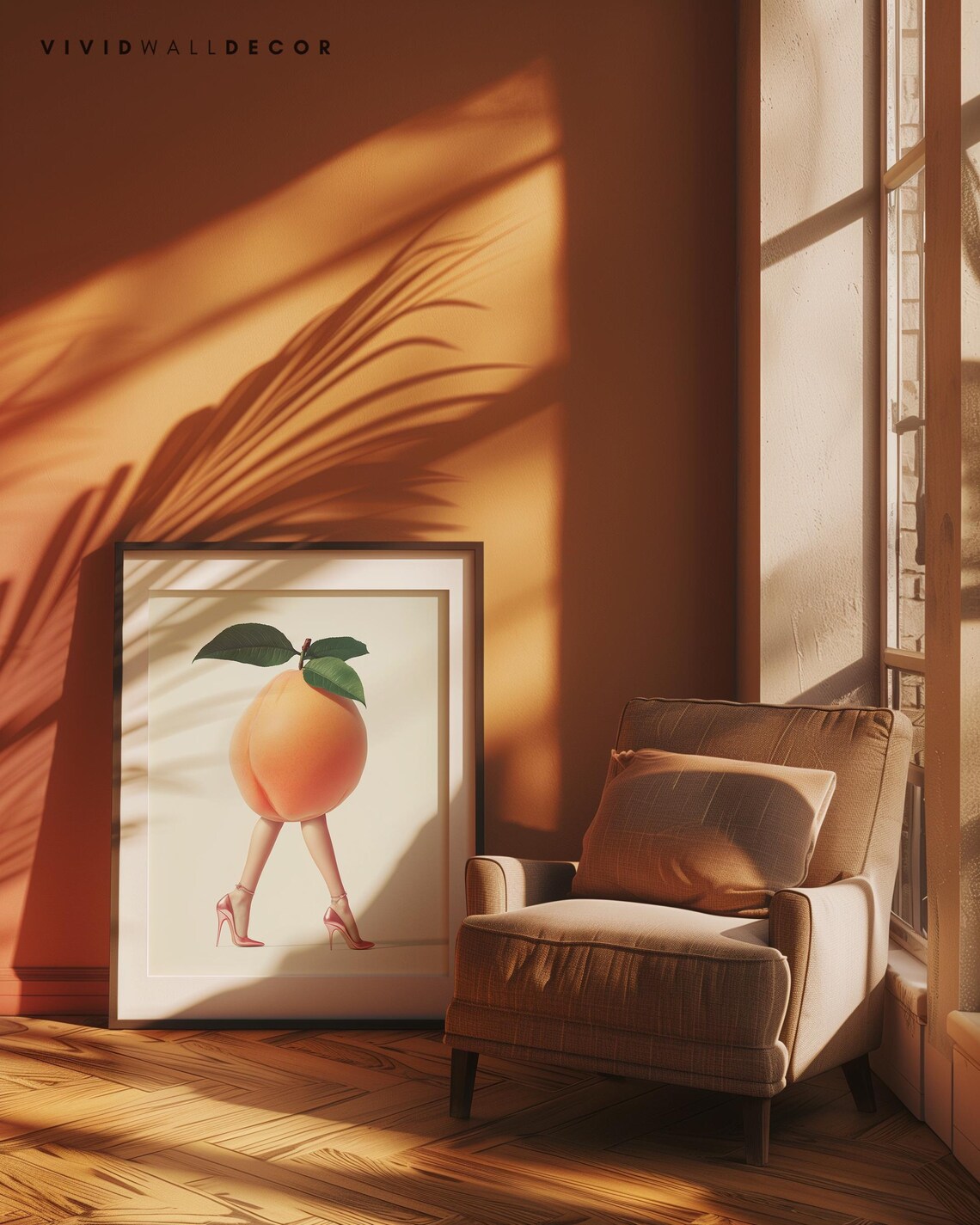 Quirky Peach Maximalist Fruit Art Print, Modern Decor - Image 2