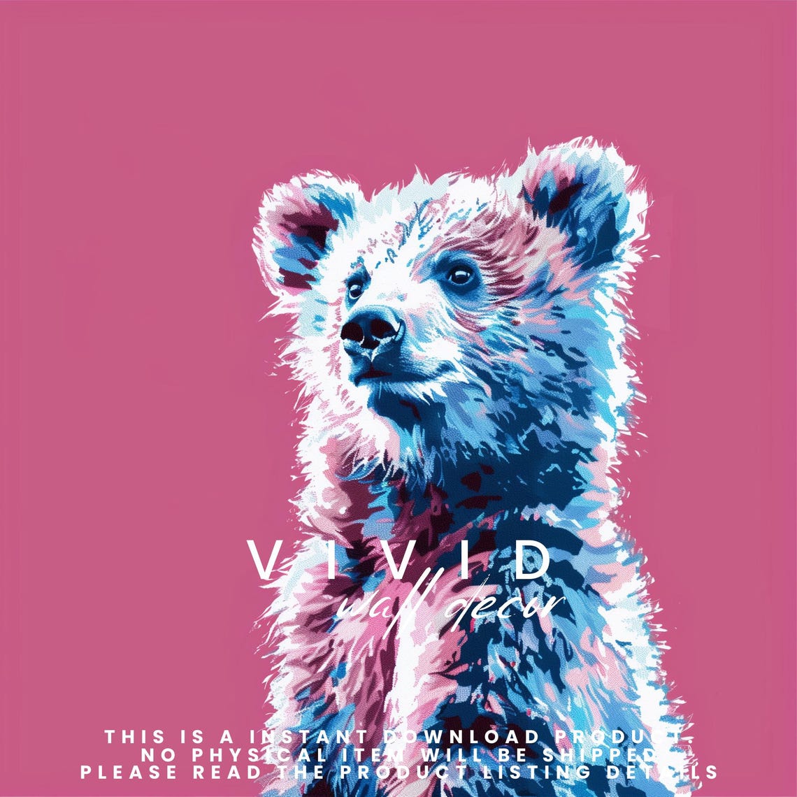 Playful Colorful Bear Cub Portrait on Magenta Modern Art Poster - Image 2