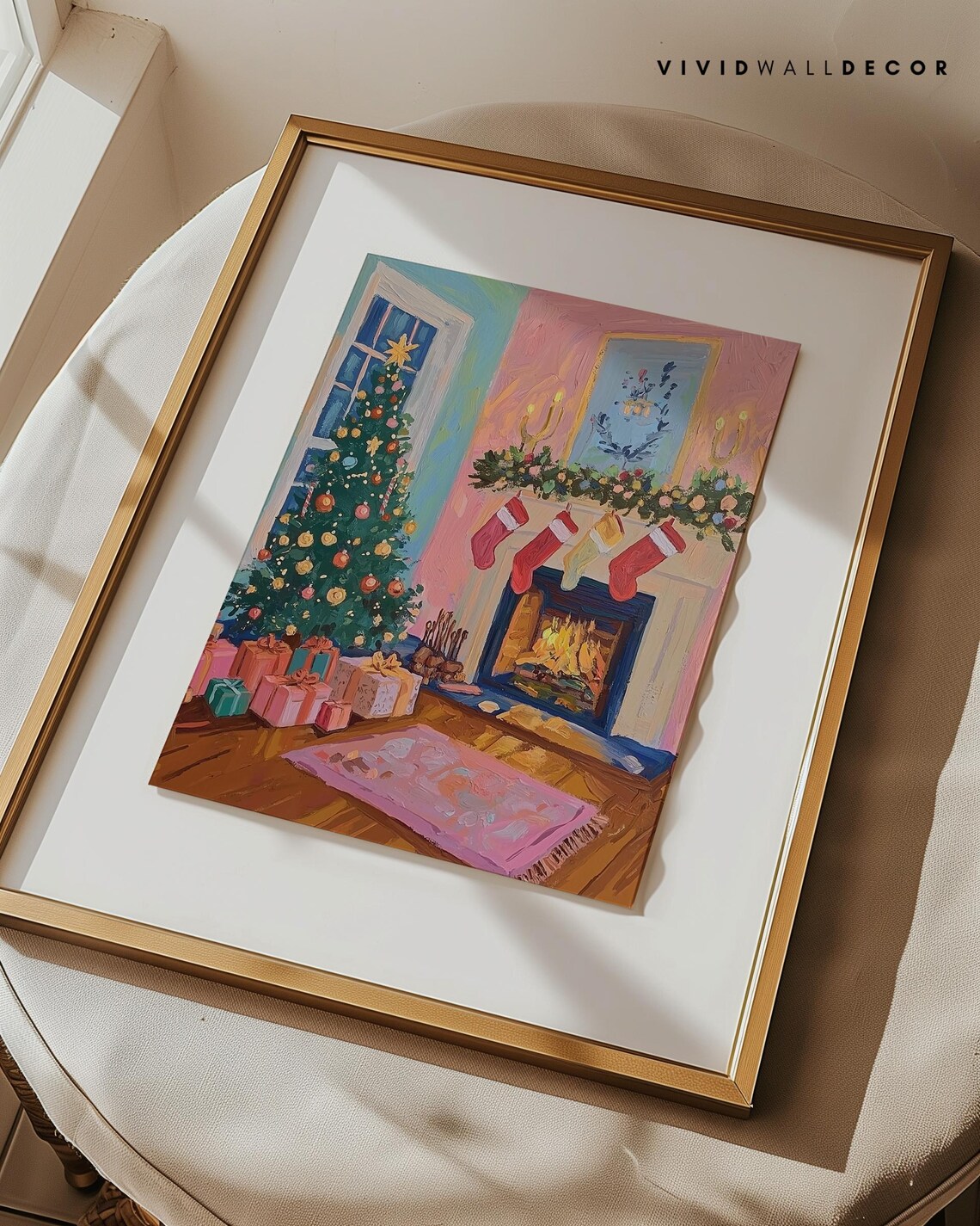 Cozy Christmas Living Room With Fireplace And Stockings Poster - Image 3