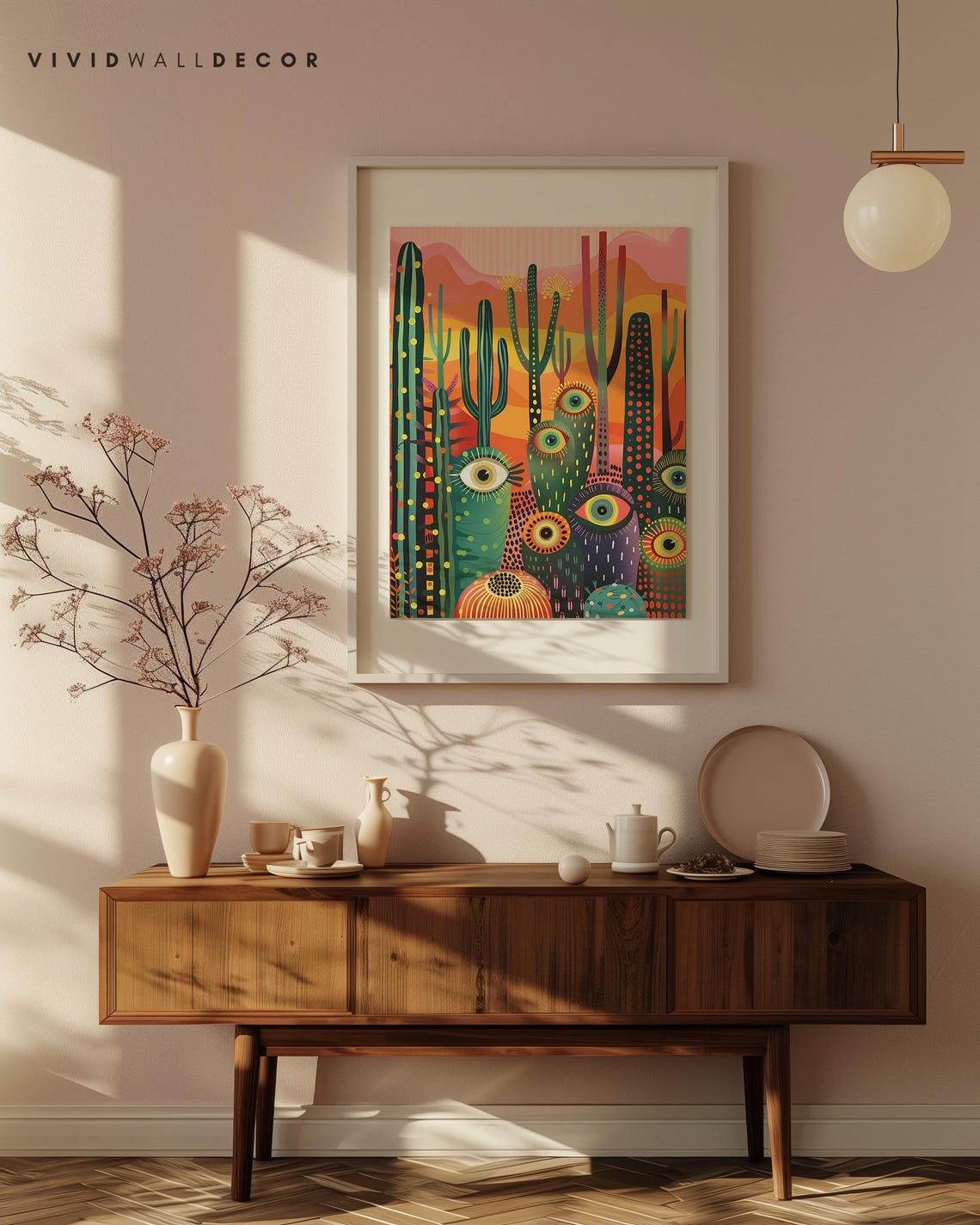 Surreal Cacti With Watching Eyes Under A Sunset Sky Desert Poster - Image 3
