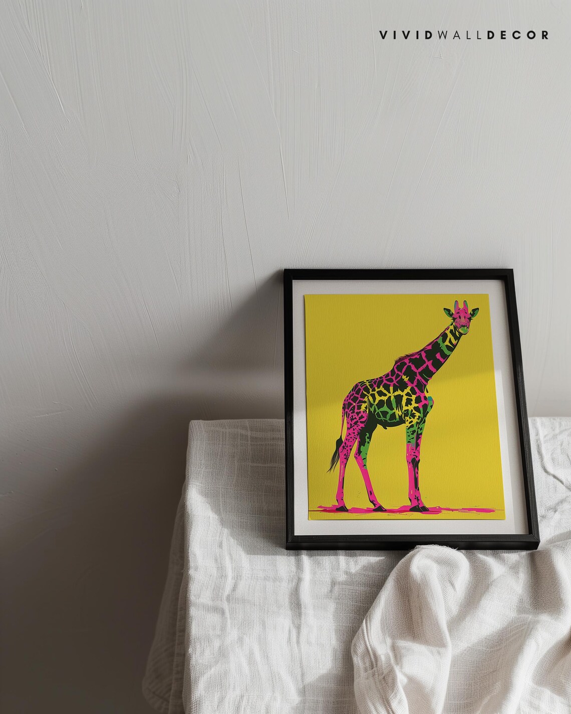 Neon Pink And Green Giraffe On A Bright Yellow Background Pop Art Poster - Image 3