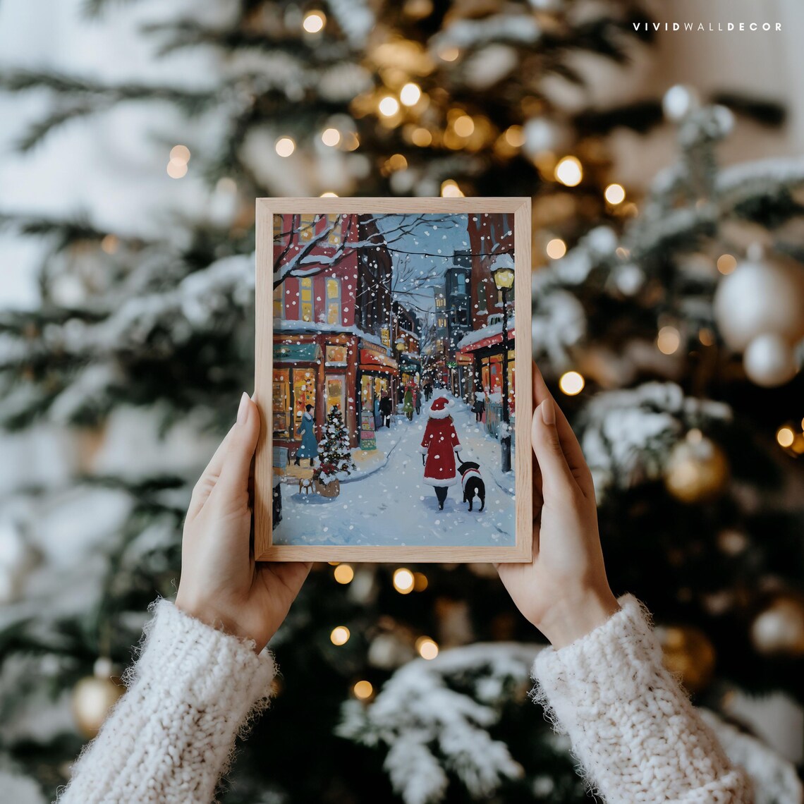 Snowy Evening City Street with Dog Walker Cozy Holiday Poster - Image 2