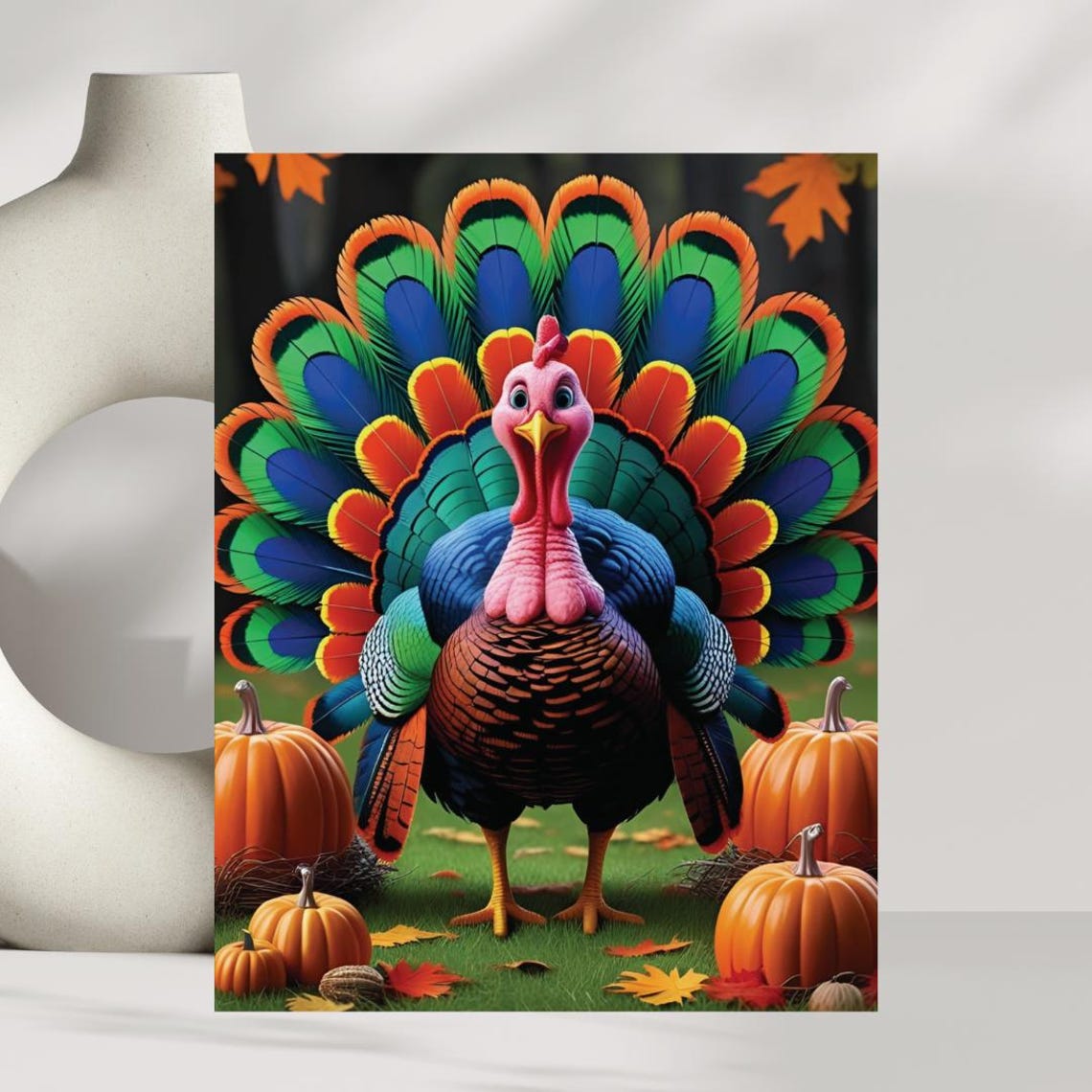 Colorful Turkey Thanksgiving Pumpkins Vibrant Fall Art Poster