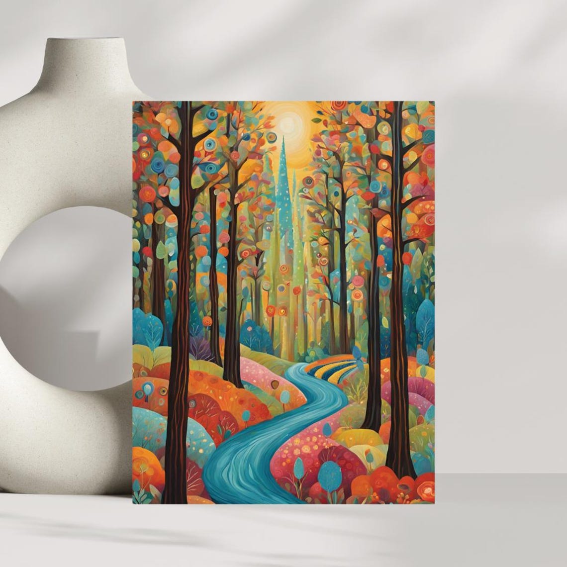 Colorful Abstract Forest River Path Whimsical Nature Art Poster