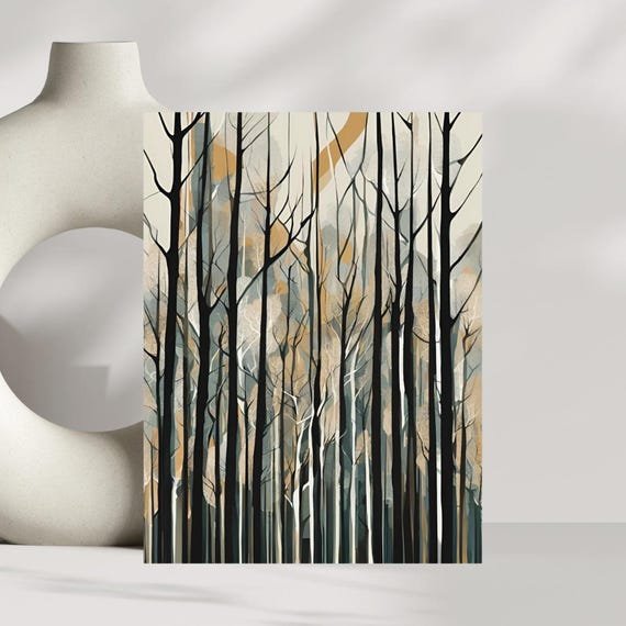 Abstract Trees Art Print Neutral Botanical Wall Decor