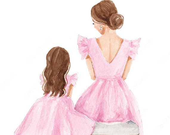 Mother Daughter Illustration Mothers Day Mother And Daughter Print Fashion Illustration