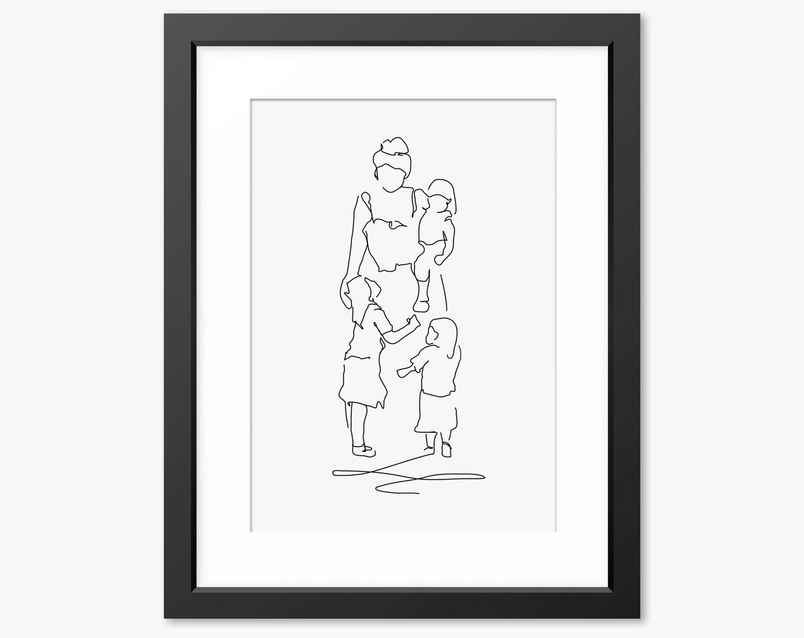 Gift For Mum Mom Her Family Print Family Drawing Family Illustration Mothers Day Print Birthday Gift For Mum Mother And Children Art