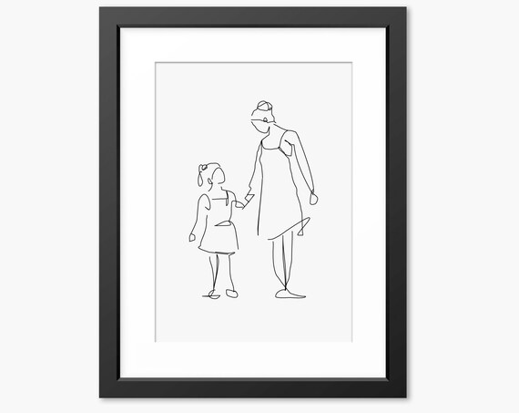 Mother And Daughter Print Mother And Daughter Drawing Line Art Line Drawing Family Illustration Mothers Day Gift Gift For Mum Mom