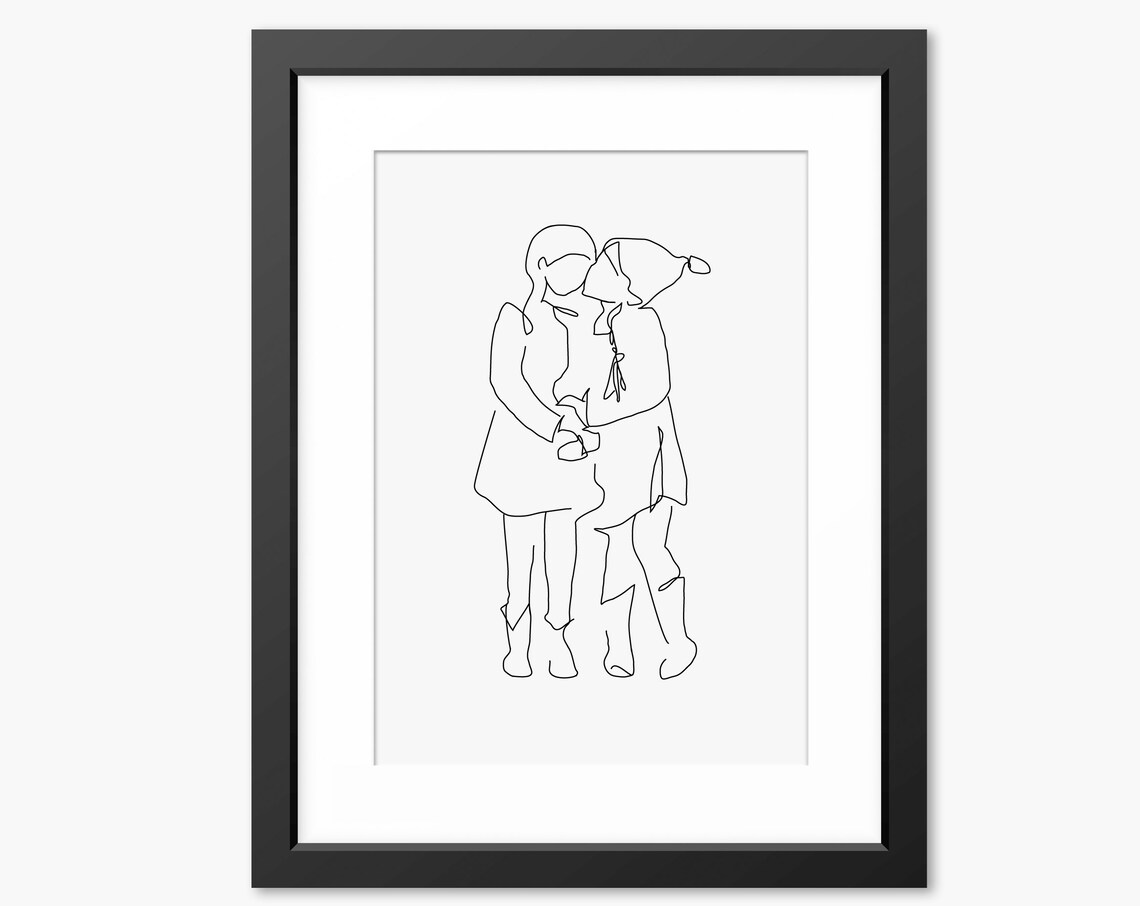 Friends Print Friend Gift Best Friends Friends Wall Art Friend Portrait Friendship True Friends Line Art Line Drawing Wall Art
