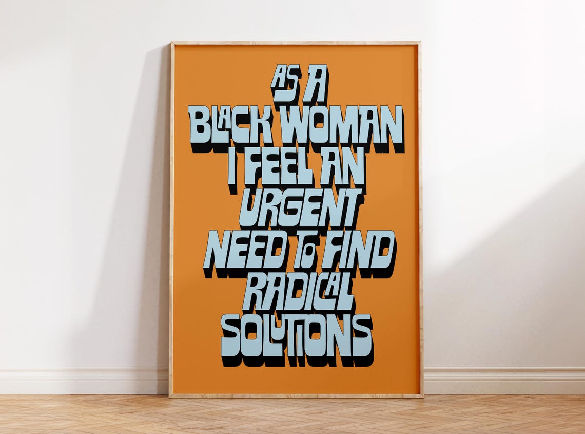 Black Woman Radical Solutions Quote Orange Bold Typography Poster