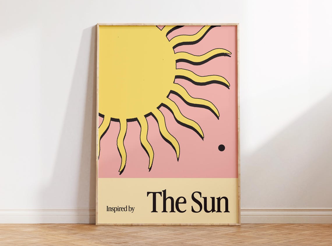 Retro Sun Wall Art Print Trendy Apartment Decor Mid Century Modern Dopamine Colorful Illustration Nursery
