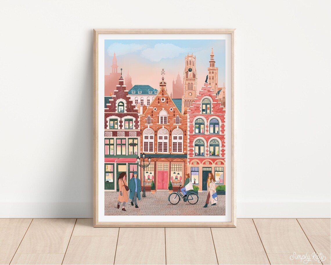 Bruges Travel Poster, Belgium Market Square Art Print - Image 2