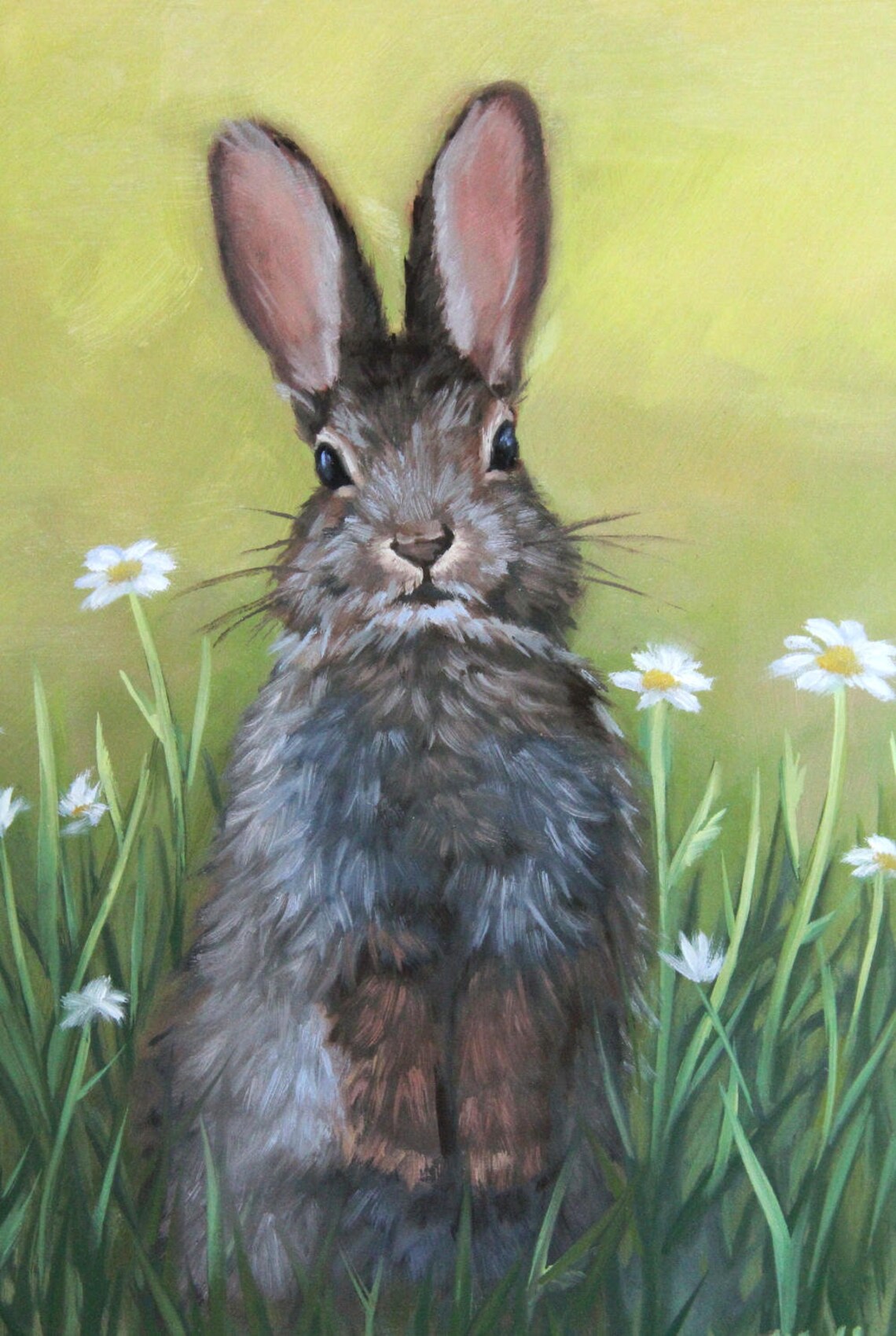 Rabbit With Flowers Bunny Nursery Decor Art Print