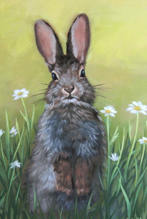 Rabbit With Flowers Bunny Nursery Decor Art Print