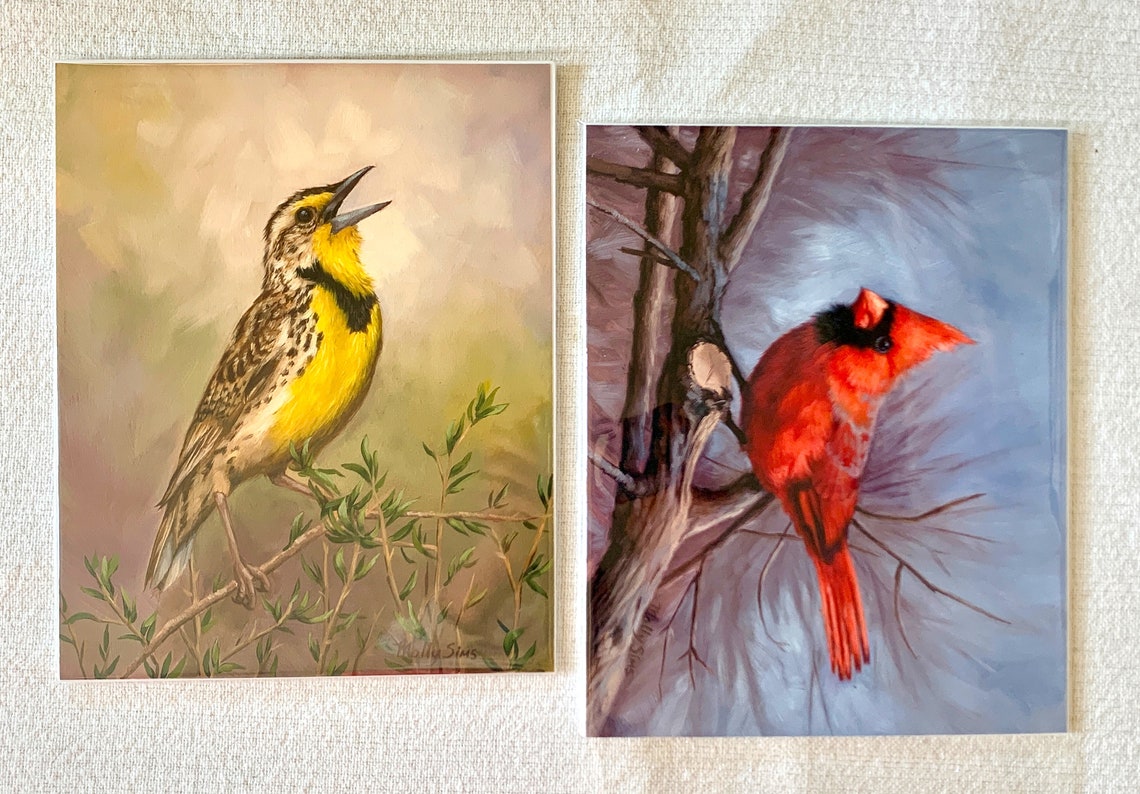 Meadowlark And Cardinal Songbird Duo Painting Two Bird Art Poster