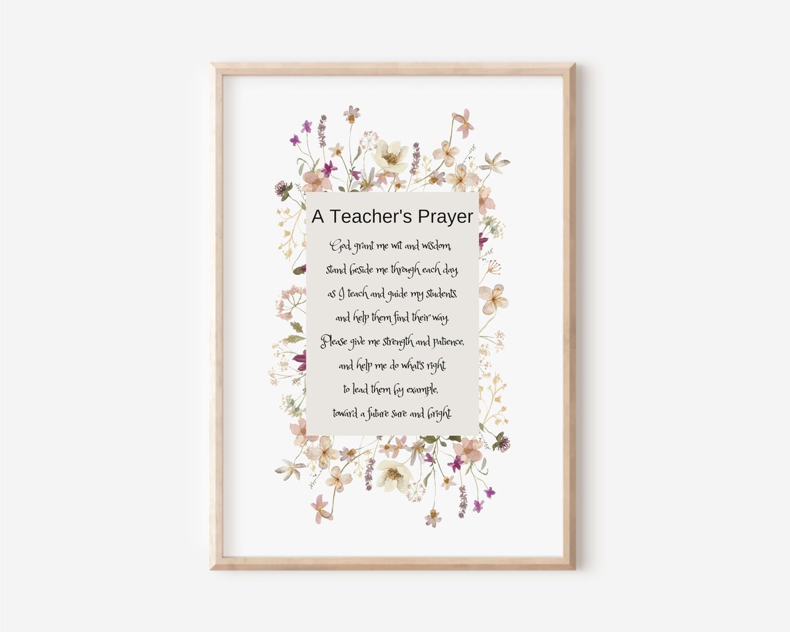 A Teacher's Prayer Floral Watercolor Print Christian Teacher Gift Wall Decor