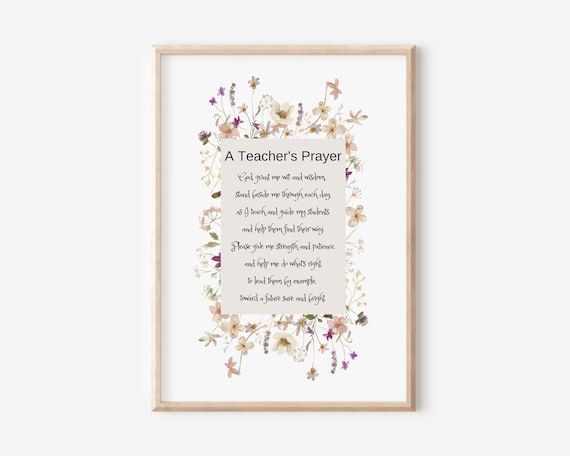 A Teacher's Prayer Floral Watercolor Print Christian Teacher Gift Wall Decor