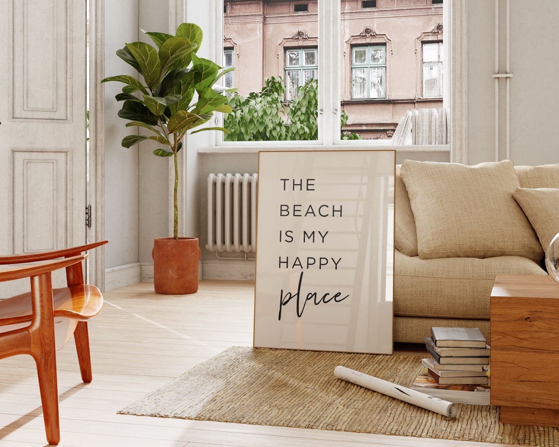 The Beach Is My Happy Place Coastal Typography Quote Wall Poster - Image 3