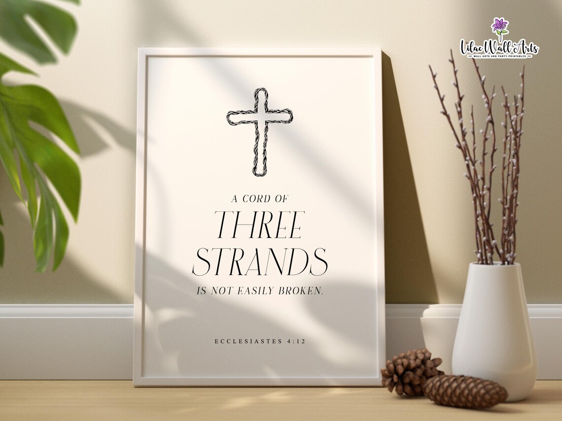 A Cord Of Three Strands Cross Rope Line Art Wedding Verse Poster - Image 3