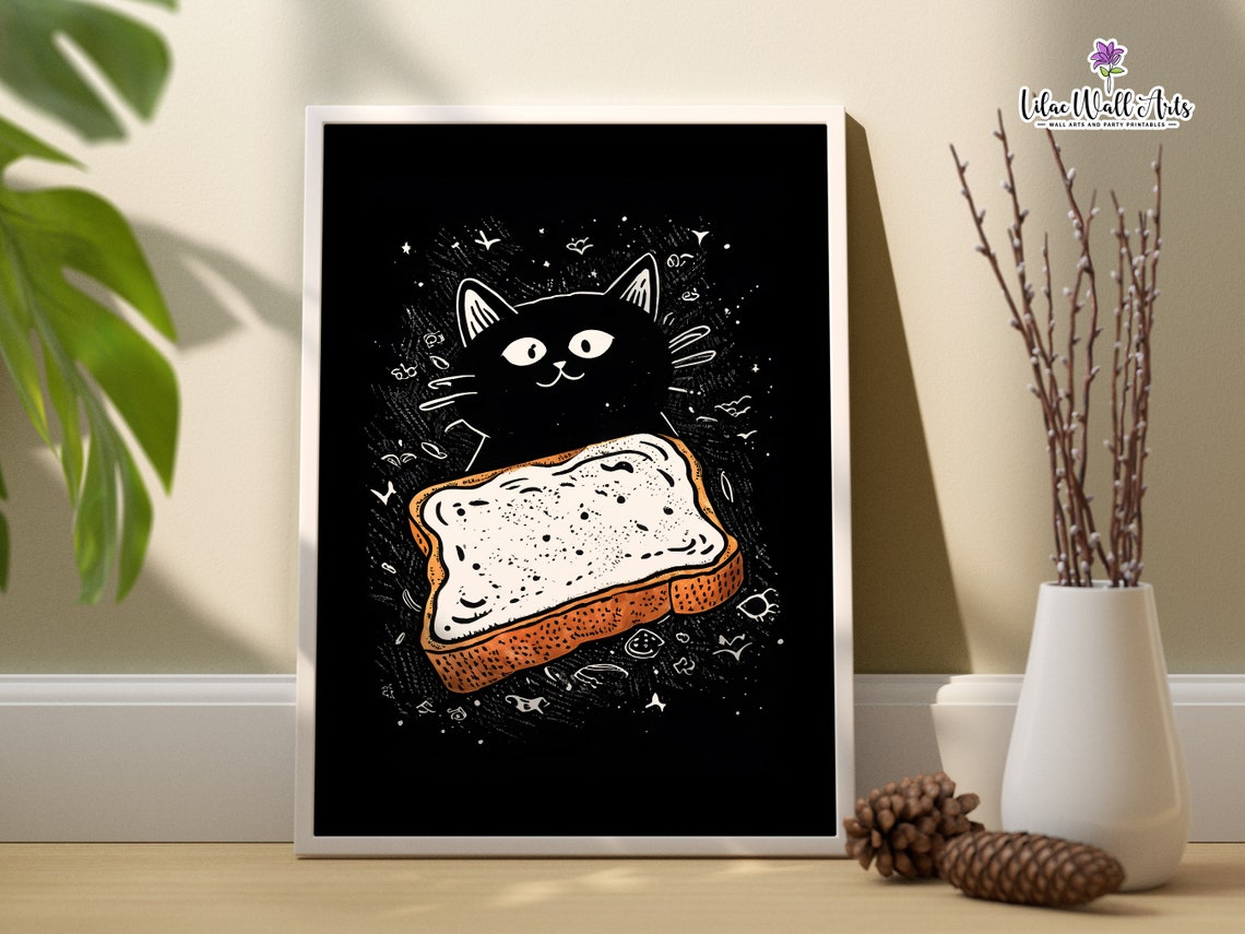 Black Cat Toast Funny Kitchen Poster Quirky Cat Art Bread Decor - Image 4