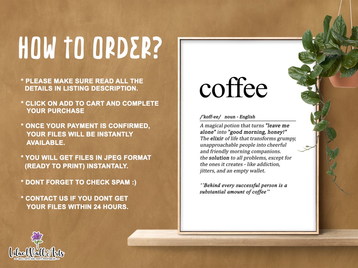 Coffee Definition Print Coffee Lover Gift Coffee Wall Decor Coffee Wall Art Coffee Poster Coffee Gift Coffee Coffee Art - Image 2