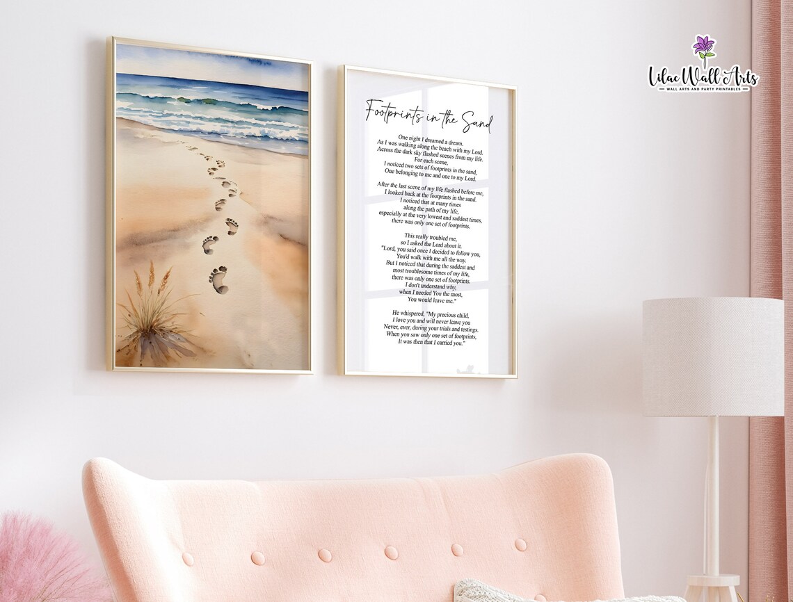 Footprints In The Sand Classic Christian Poem Minimalist Poster - Image 3