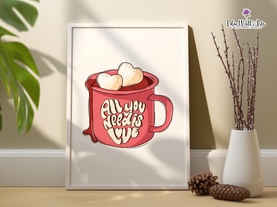All You Need Is Love Pink Coffee Mug Heart Marshmallow Poster - Image 2