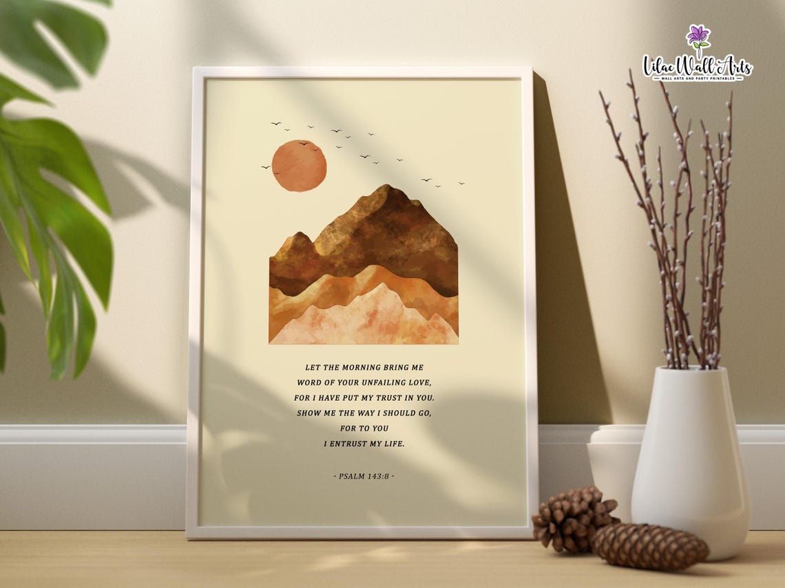 Psalm 143:8 Boho Mountain Sunrise Sunset Landscape Prayer Art Poster - Image 3