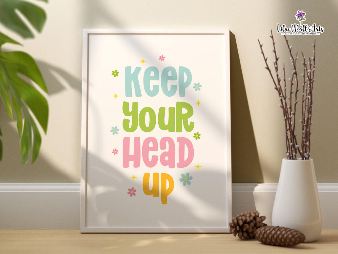 Keep Your Head Up Pastel Floral Affirmation Quote Wall Poster