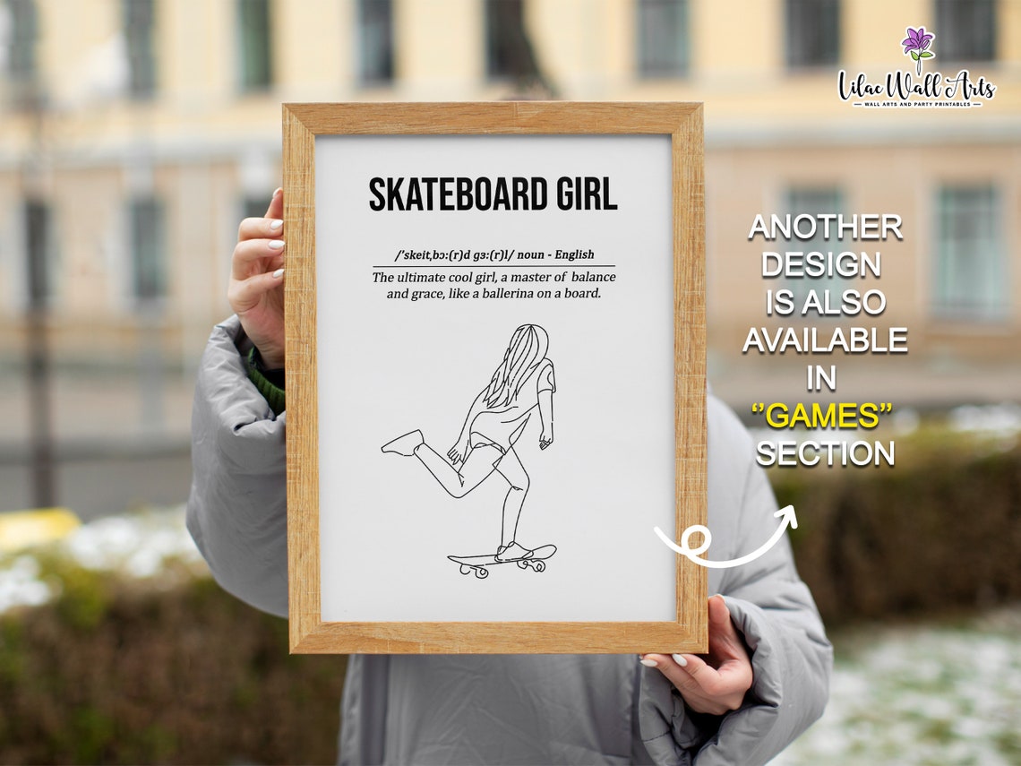 Skateboard Girl Definition Cool Balance Grace Minimalist Line Art Wall Print - Image 4