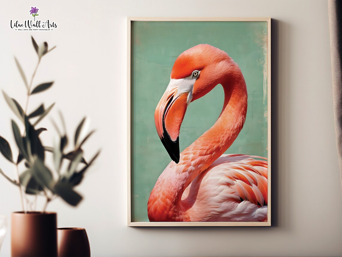 Retro Flamingo Art Print, Maximalist Bird Decor