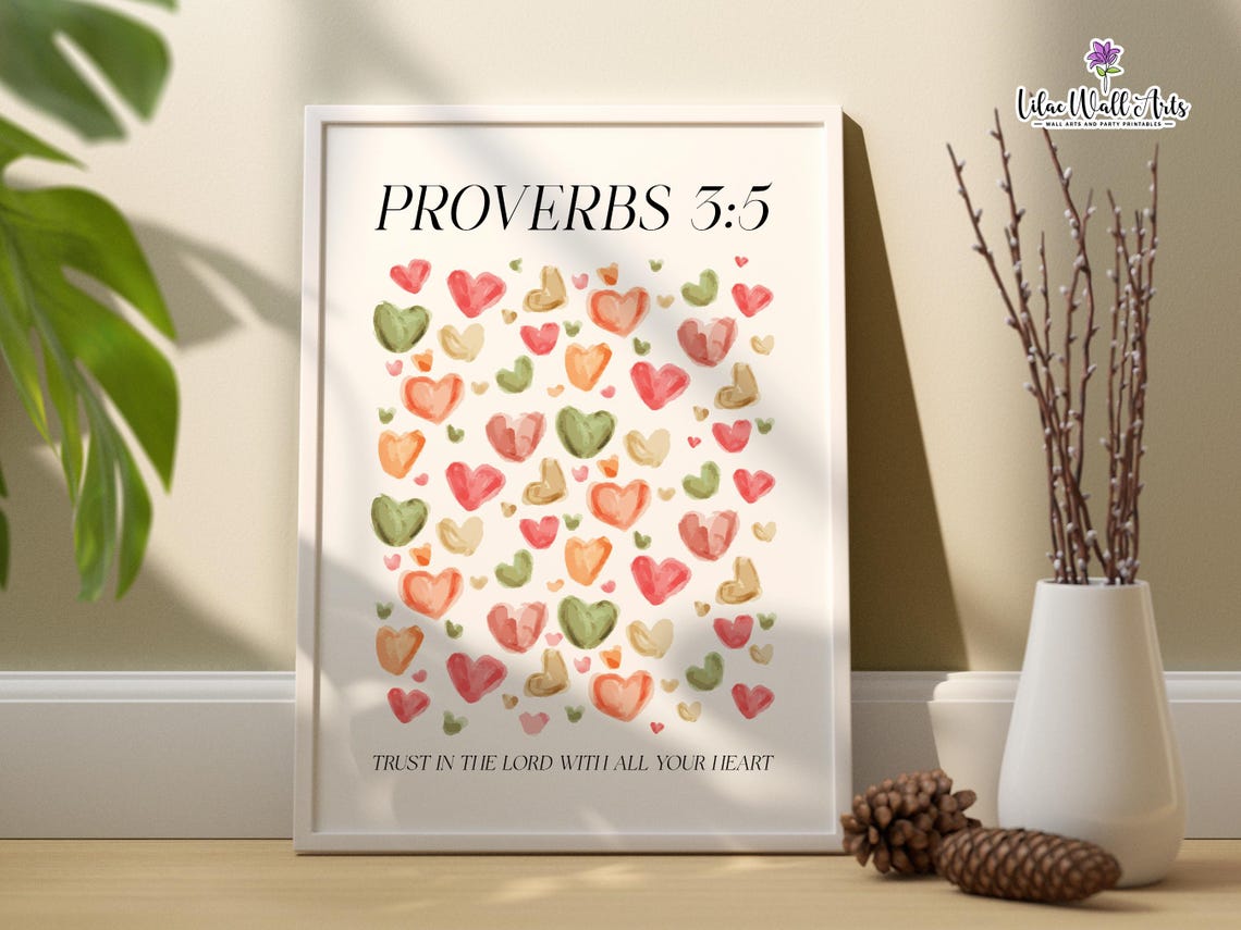 Proverbs 3:5 Trust in the Lord Watercolor Hearts Faith Poster - Image 3