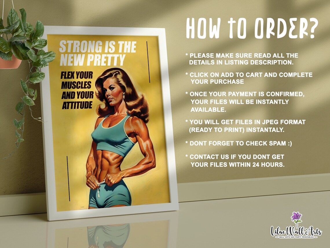 Strong Is The New Pretty Retro Fitness Poster Girl Power Gym Decor - Image 4