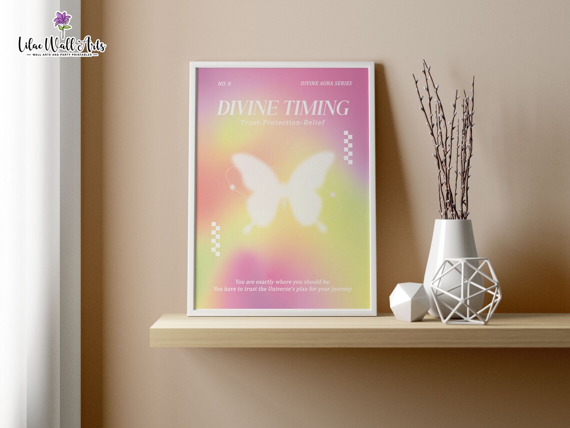 Divine Timing Pink Aura Butterfly Trust Protection Belief Wall Art - Image 2