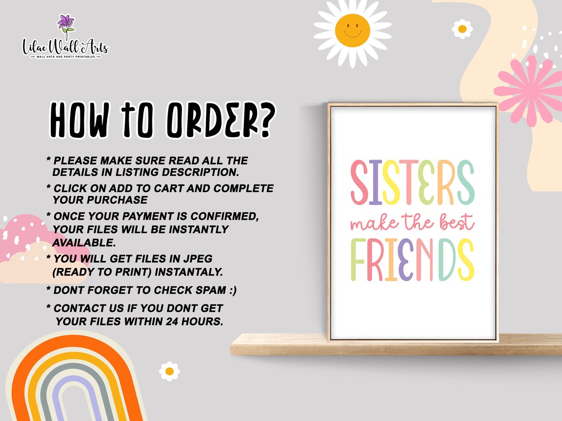Sisters Make The Best Friends Colorful Nursery Playroom Wall Print - Image 3