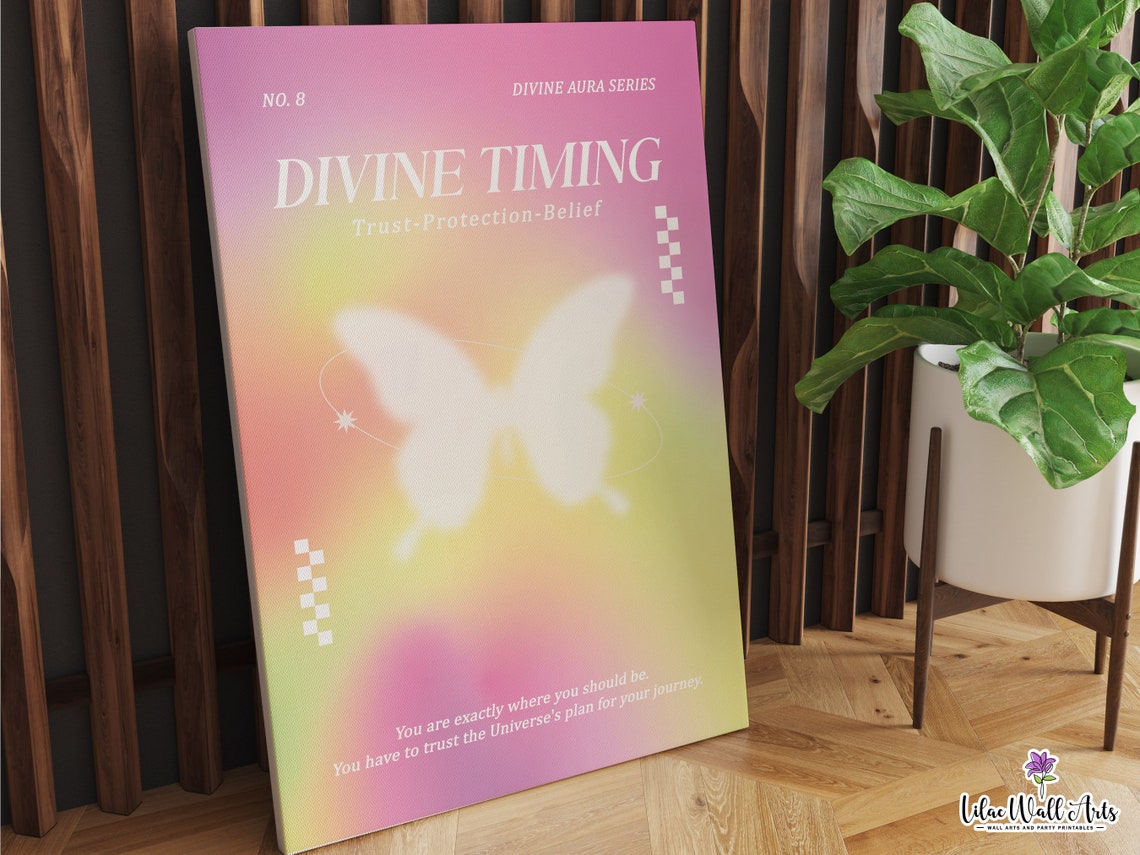 Divine Timing Pink Aura Butterfly Trust Protection Belief Wall Art